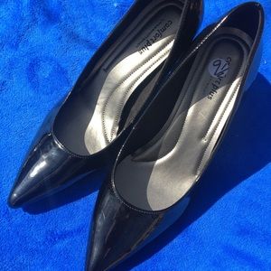 Patten leather heels